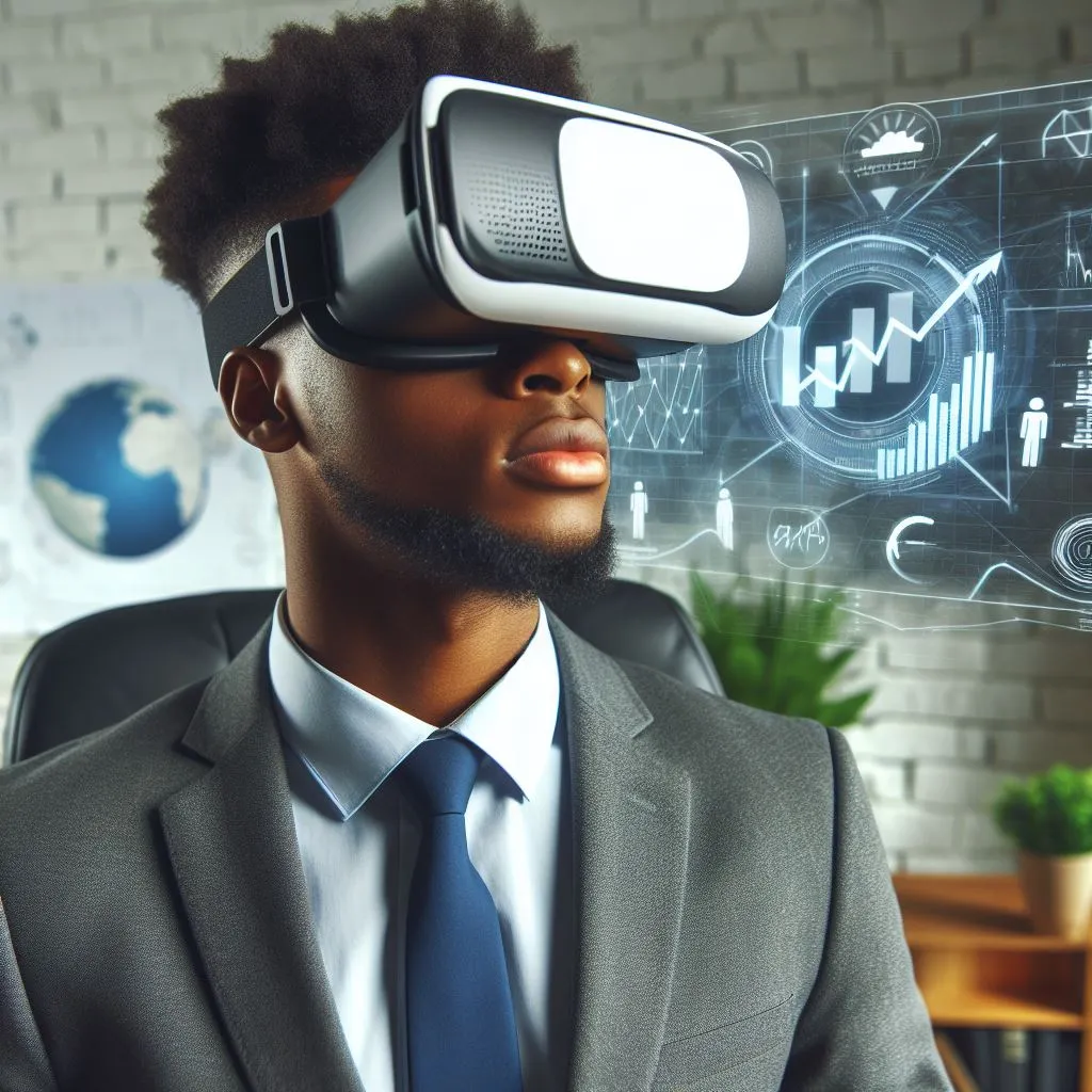 Hombre con gafas de realidad virtual durante un ejercicio de rehabilitación cognitiva asistida por tecnología