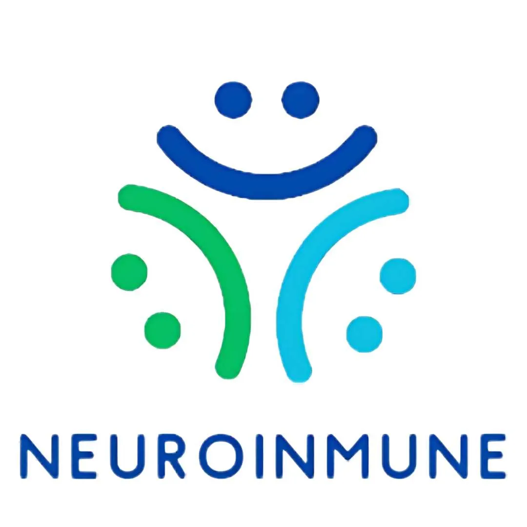 Símbolo de Neuroinmune: una figura humana estilizada con los brazos en alto sobre el nombre NEUROINMUNE